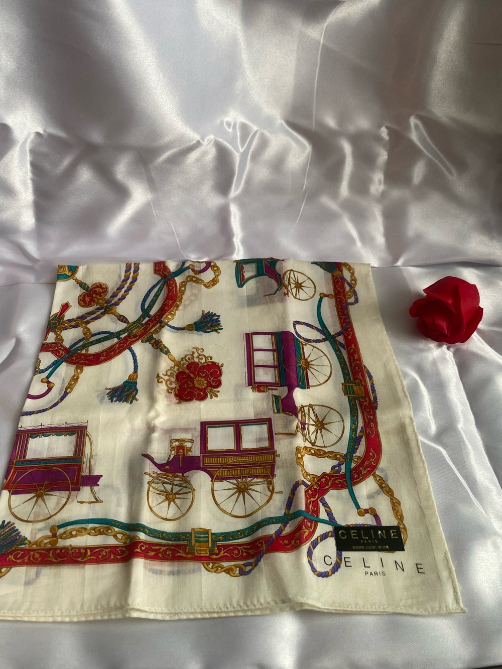 Celine Paris Silk Scarf NIB Carriage Print